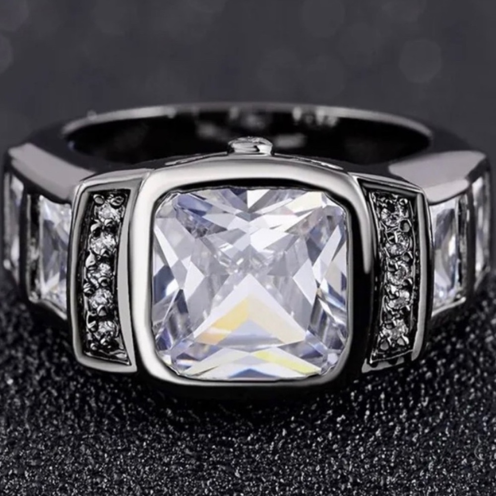 Men’s | 18K Black Gold Plated | White Cz Ring | Size 11